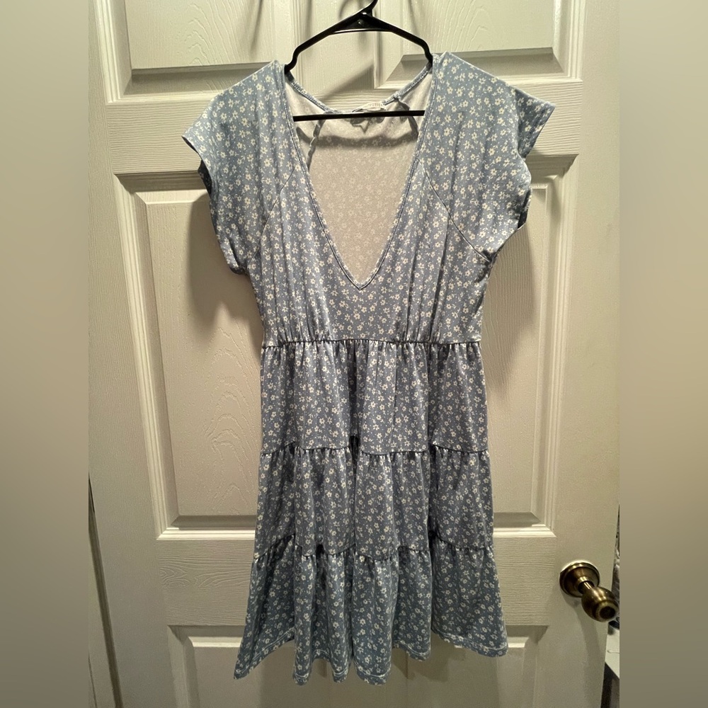 Urban Outfitters Blue and White Tiered Floral Sundress